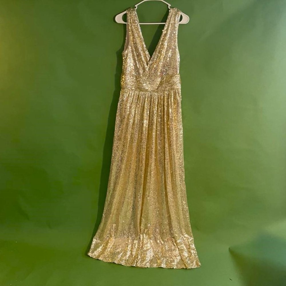 Long Gold Sequin Formal Dress size 12 by Kate Kasin